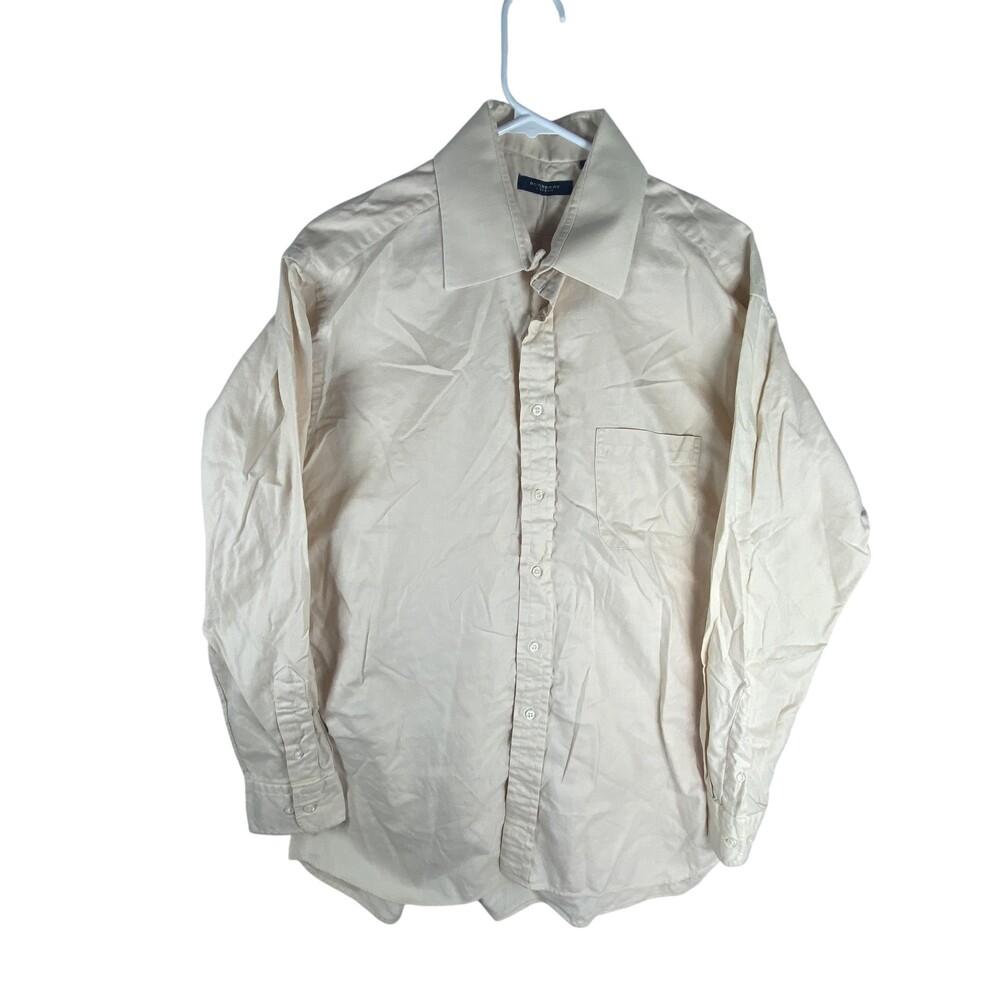 Burberry London Dress Shirt Mens 16.5 Beige 100% Cotton Made USA Long Sleeve
